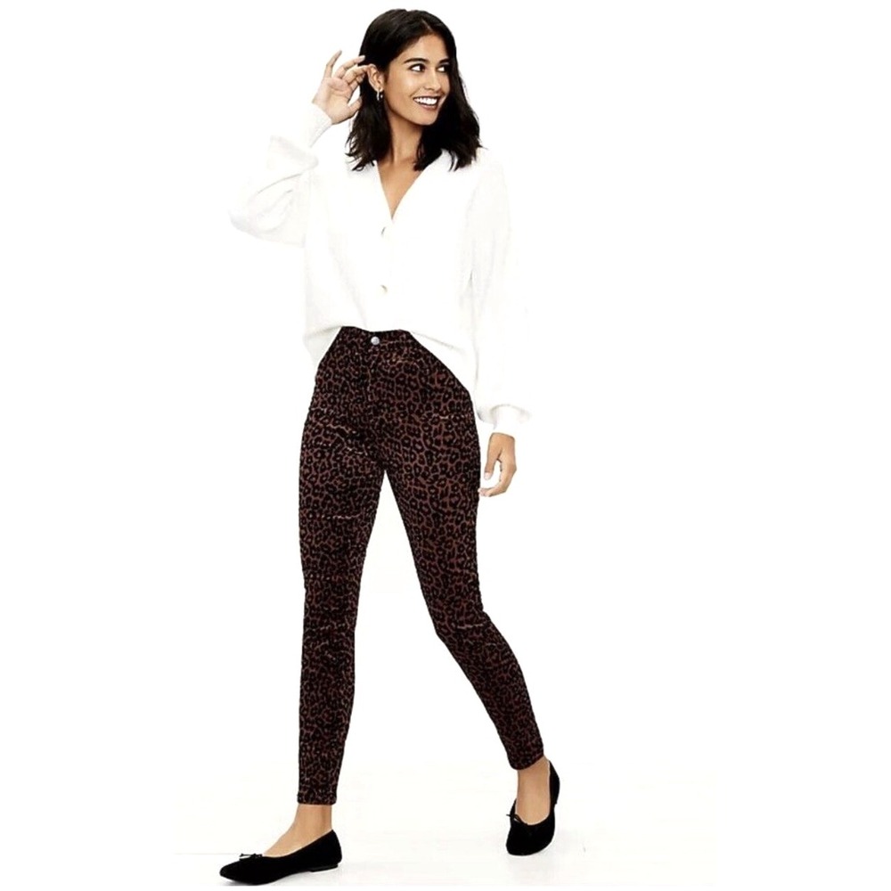 NEW! Ann Taylor Loft Animal Print High Rise Skinny Corduroy Pants Brown SZ 26/2